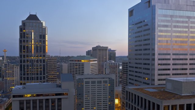 Timelapse of the shadow moving through Skyscrapers in Seattle