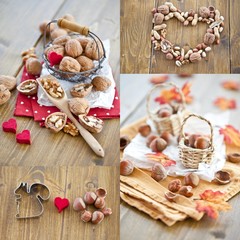 Walnut on a white paperbag/ Nuts in a heart shape