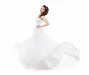 Fototapeta na wymiar Beauty bride in wedding fashion white dress running