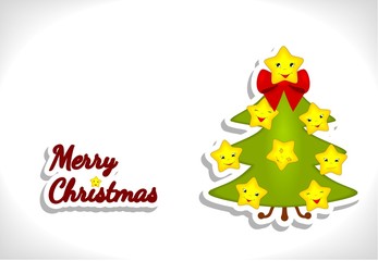 cartoon christmas tree with funny stars