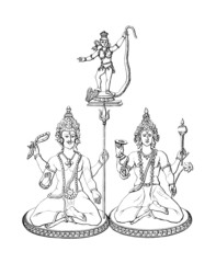 Fototapeta na wymiar Trimurti - Śiwa, Wisznu, Kriszna: hinduskich bogów