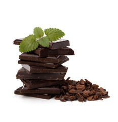 Chocolate bars stack and mint leaf