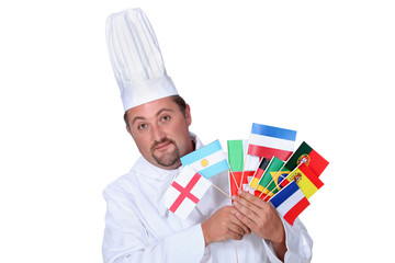 Chef with national flags