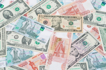 Fototapeta na wymiar Dolarów i rubli rosyjskich