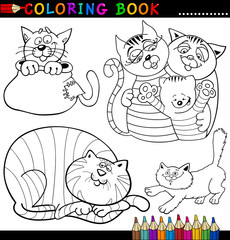 Cartoon Cats for Coloring Book or Page