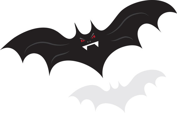 Flying isolated bat character over shadow