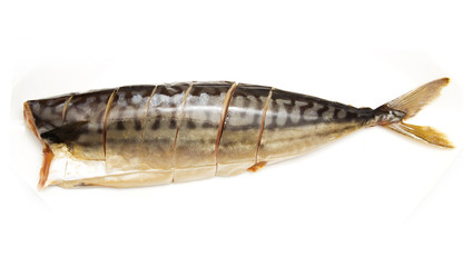 smoked mackerel on a white background