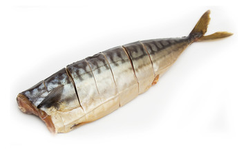 smoked mackerel on a white background