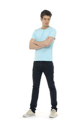 young casual man full body in a white