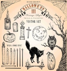 Obraz premium Vintage Halloween Vector Set 3