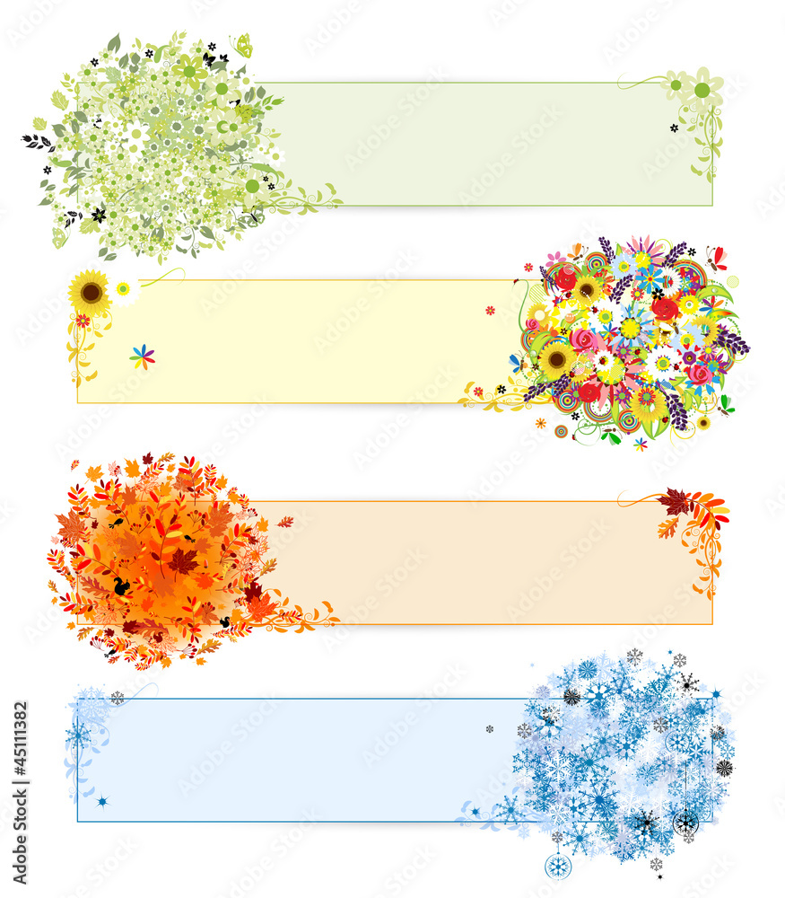 Fototapete Four seasons - spring, summer, autumn, winter banners