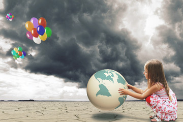 child raises the planet bambina solleva il pianeta#2 - obrazy, fototapety, plakaty