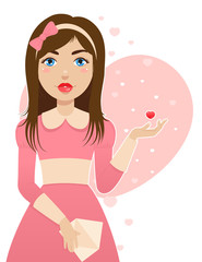 girl in a pink dress has received a love letter