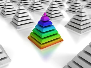 individuality concept colorful pyramid in white group