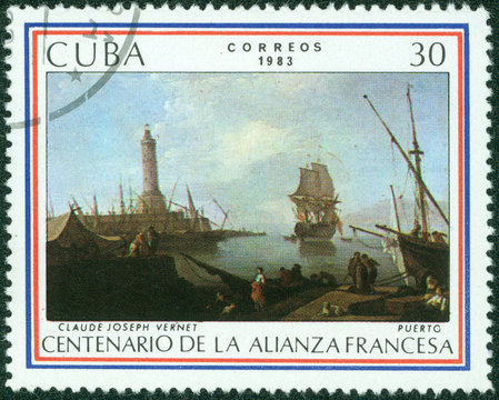 Stamp shows image painter Claude Joseph Vernet "Port"