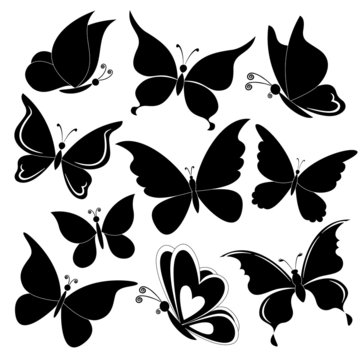 Butterflies, black silhouettes