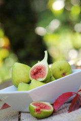 White bowl full of green figs