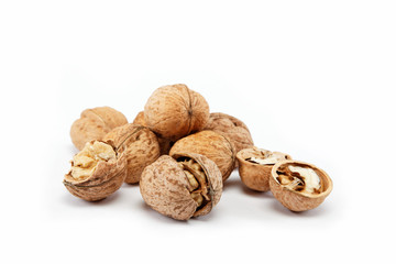 Walnuts on a white background.