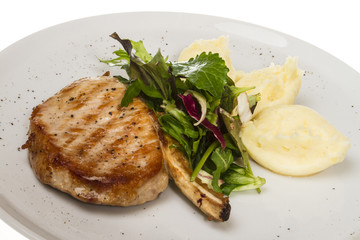 Grilled pork with salad and potato