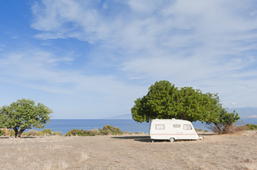 Caravan on camping by the sea