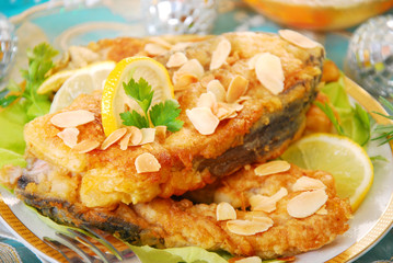deep-fried carp steaks with almonds  for  polish christmas eve