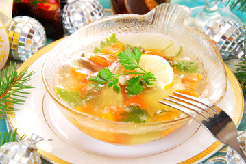 carp in jelly with carrot and parsley for christmas