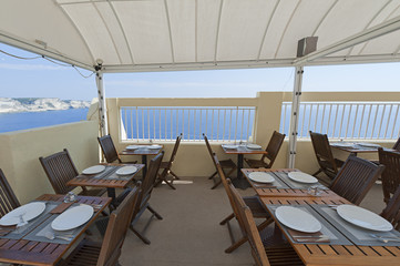 Terrace by the sea in Bonifacio, Corsica