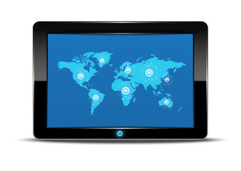 world map inteface in tablet computer