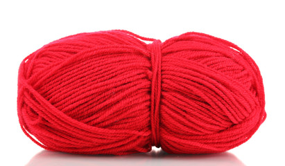 Red knitting yarn isolated on white