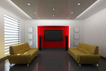 Modern Interior with Red Background