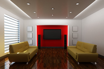 Modern Interior with Red Background