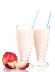Peach milk shakes isolated on white
