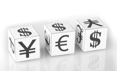 forex. currency in the white dices on white background