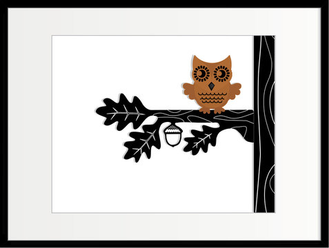 framed brown owl in tree