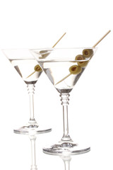 Martini glasses and olives isolated on white