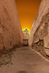 Ancient ruins of the El Badi Palace in Marrakech, Morocco.