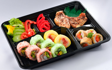 Useful Japanese bento lunchbox full of meal ingredients