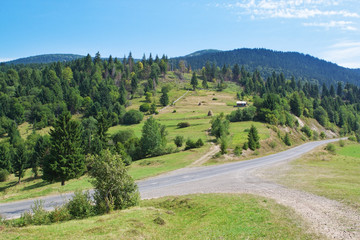 Summer landscape Carpathian road.