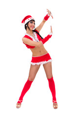 woman wearing santa claus clothes posing