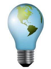 eco concept: light bulbs with map of world inside