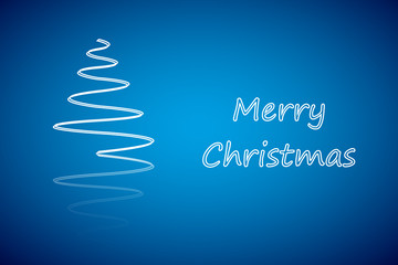 White christmas tree, new year card, blue background