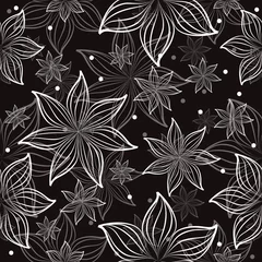 Papier Peint photo Fleurs noir et blanc Motif floral sans soudure de vecteur