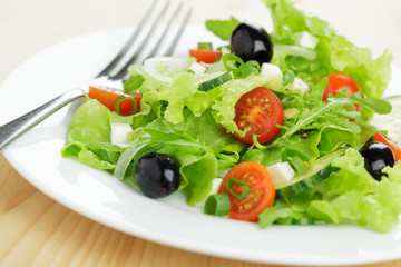 Salatteller mit Oliven und Mozzarella