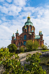Fototapeta na wymiar The Uspenski orthodox Cathedral in Helsinki, Finland