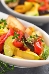 Ratatouille made of eggplant, zucchini, tomato and pepper