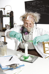 Amazed senior scientist reacts to  chemistry experiment