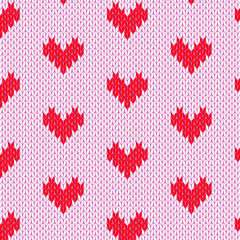 Knitted hearts seamless pattern, vector