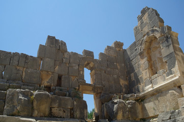 Ancient,antique ruins of amphitheatre in Myra. Turkey.