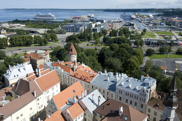 Estonia. Tallinn. A view of the old town and port