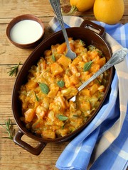 Pumpkin, stewed with cream, sage and rosemary